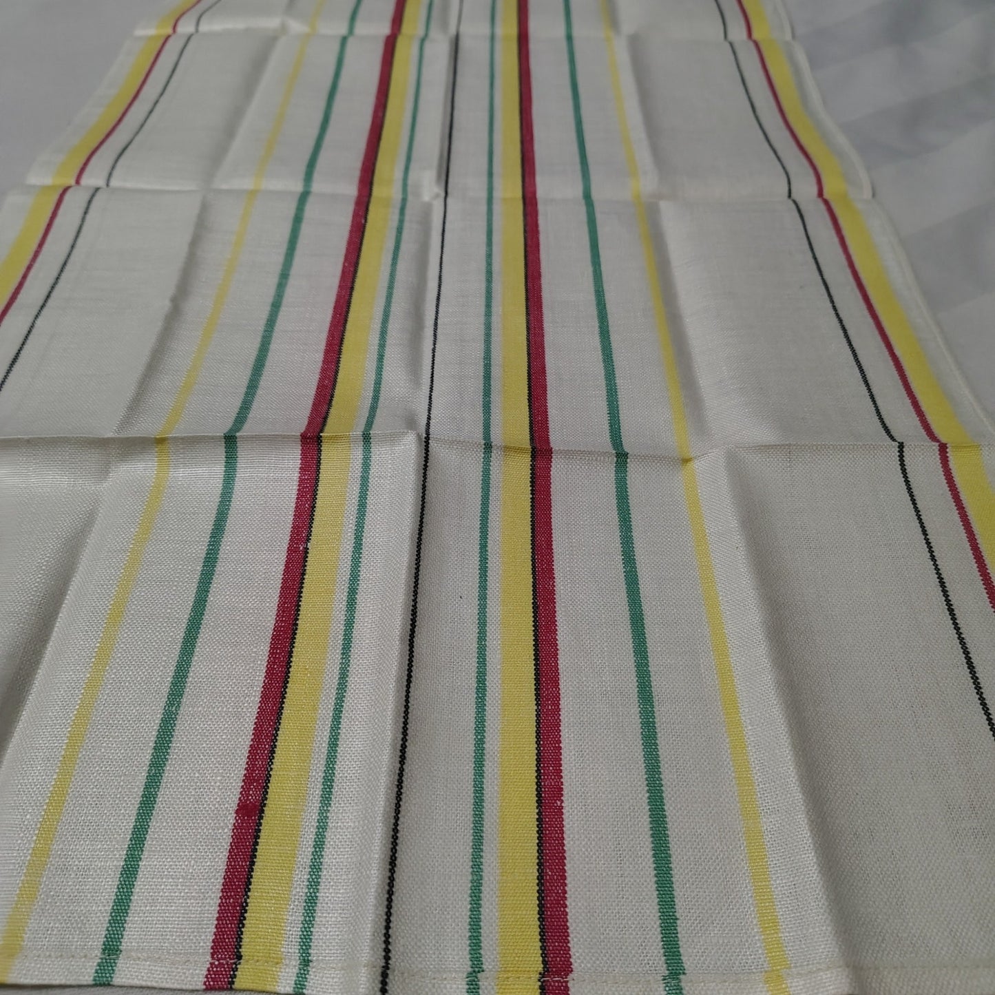 40s 50s Pure Linen Striped Tea Towel Unused French Kitchen Towel New Without Tag