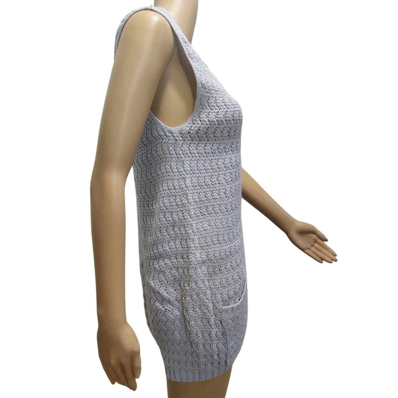 70s Gray Sweater Vest Acrylic Cardigan Button Up Boho Style College Point Size M