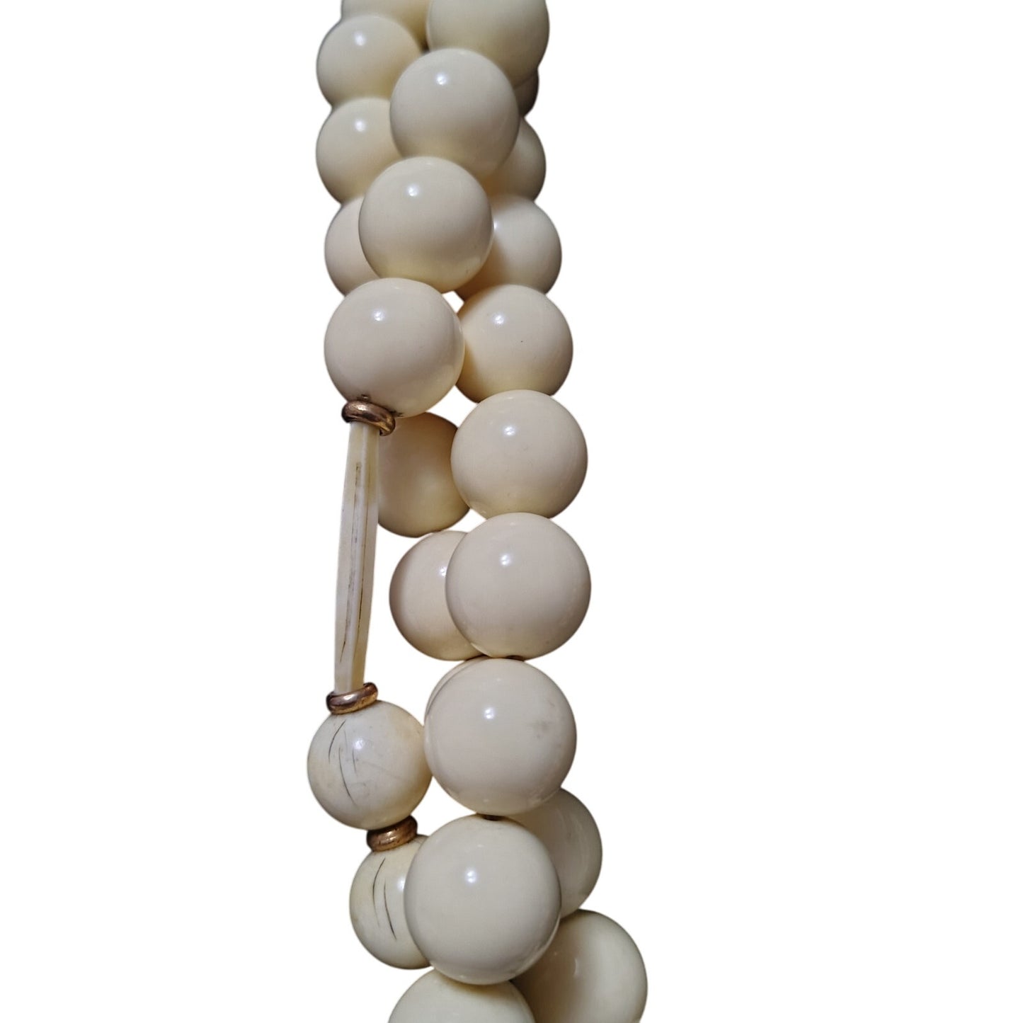 Vintage Statement 3 Strand Necklace Huge Lucite Cream Bead Large Gold Hook Clasp