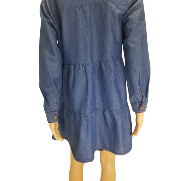 Derek Heart Blue Jean Tiered Button Up Shirt Shacket Size Medium