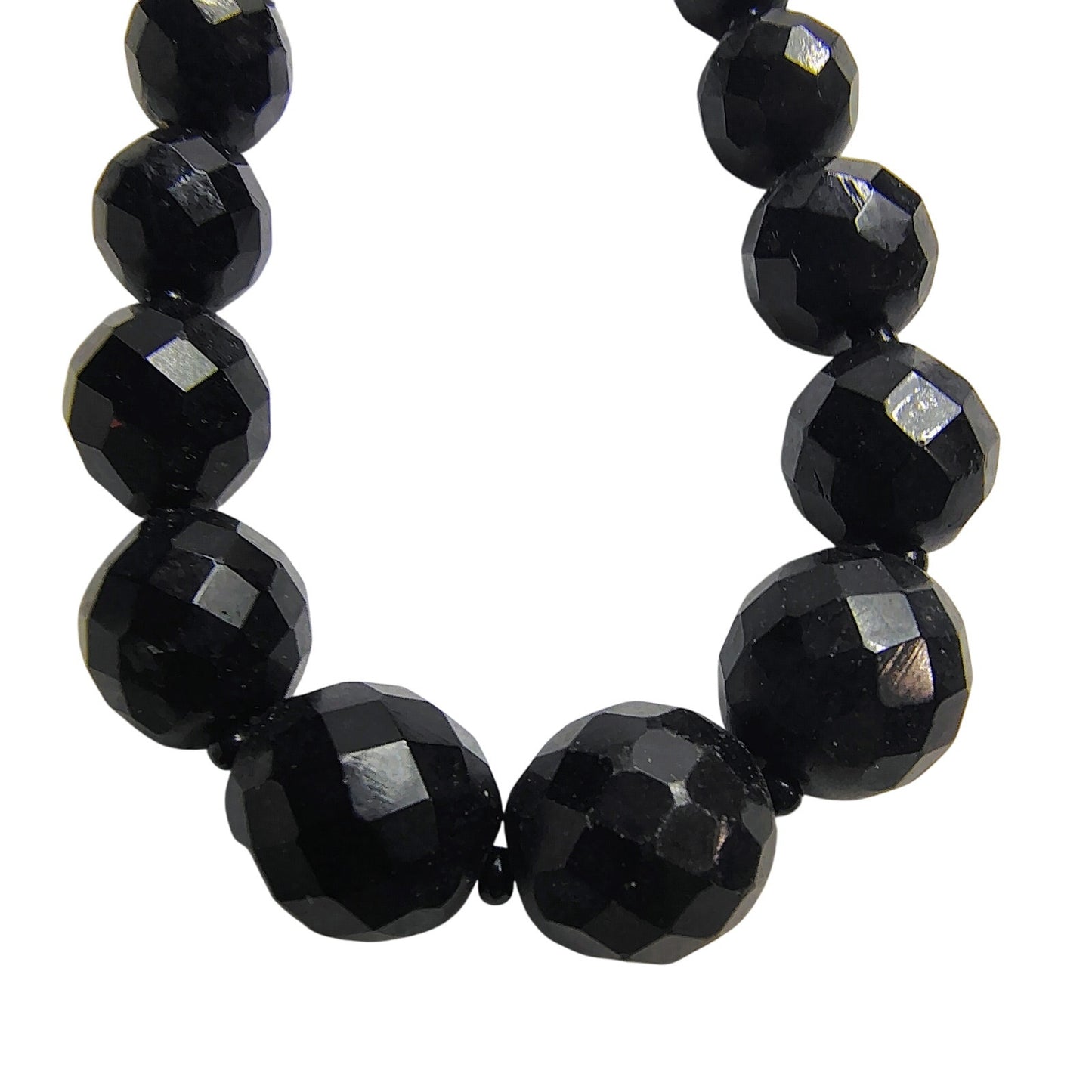 Black Beveled Glass Beaded Vintage Single Strand Necklace Spring Clasp Closurep