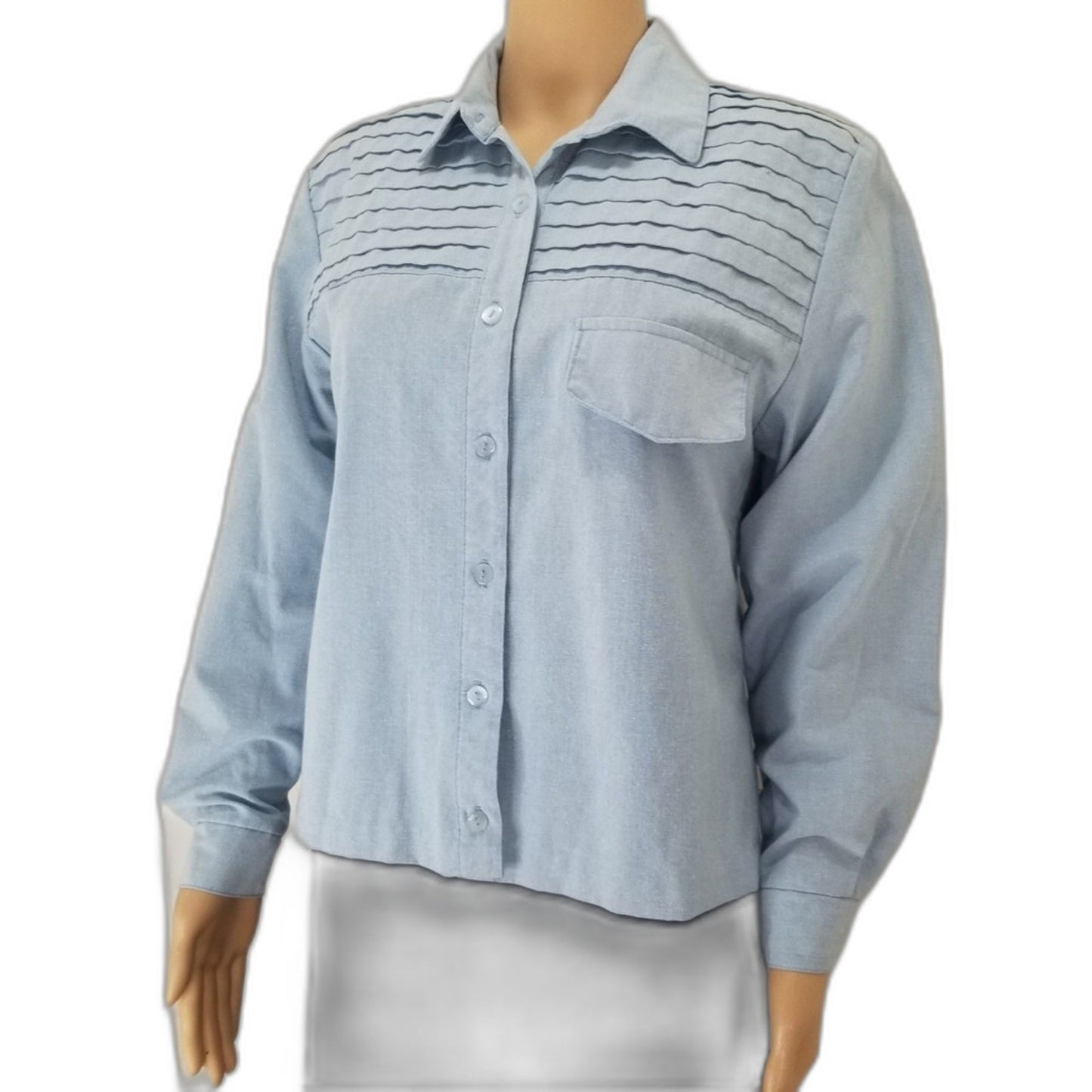 80s Vintage Tapestry Button Up Cowboy Western Style Blue Collar Shirt Size Small