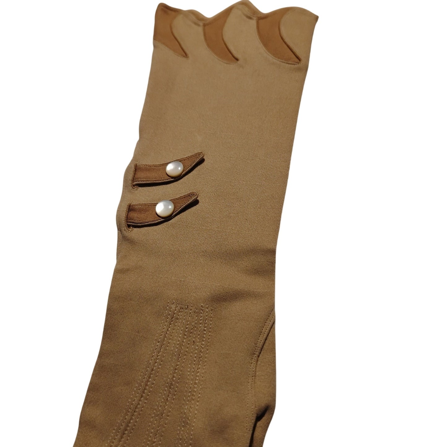 1940s Vintage Tan Fitted Evening Gloves 14" Mother of Pearl Buttons Size 6.5 GER