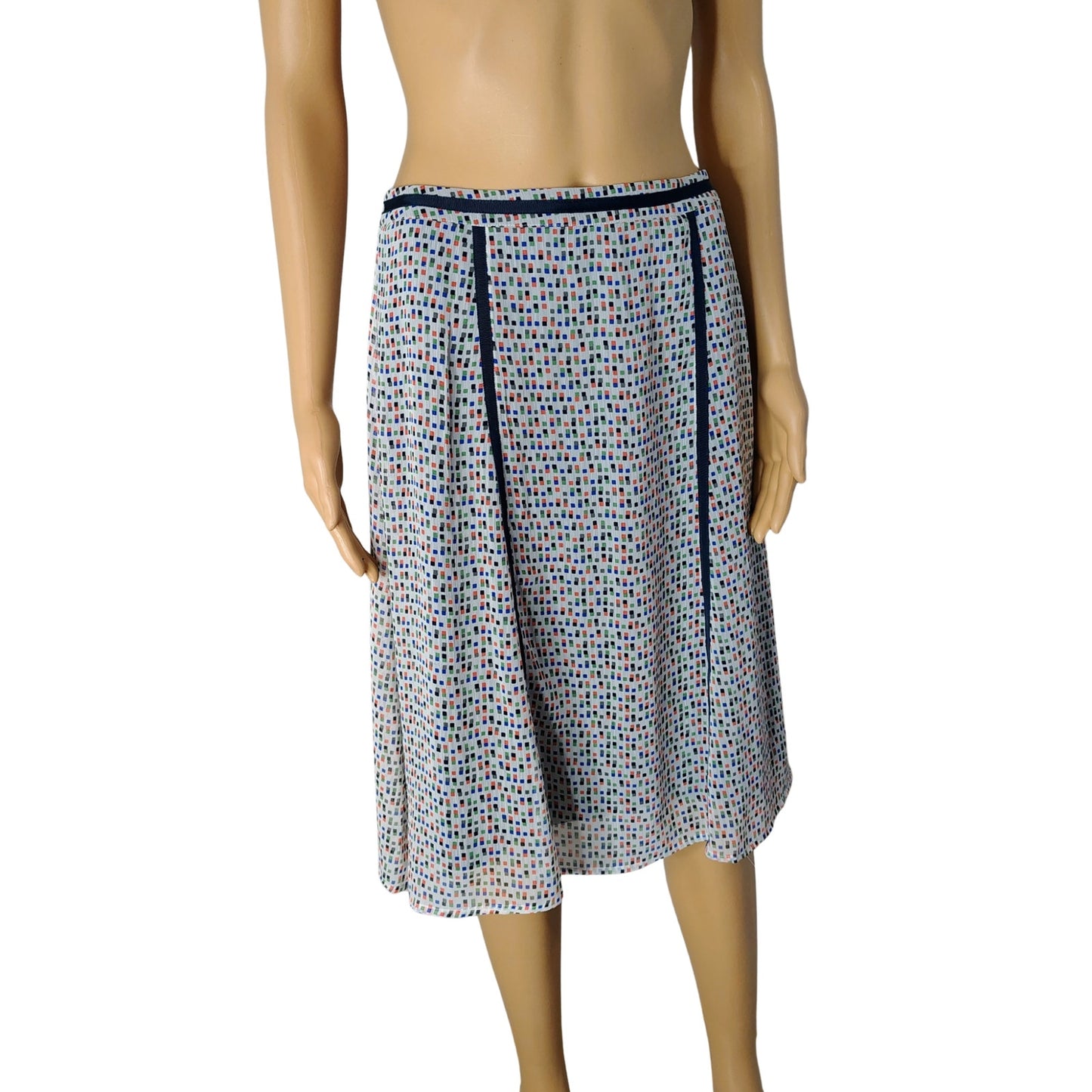 Blue Micro Boxes Graphic Designs A Line Midi Lined Skirt by Downeast Size Small