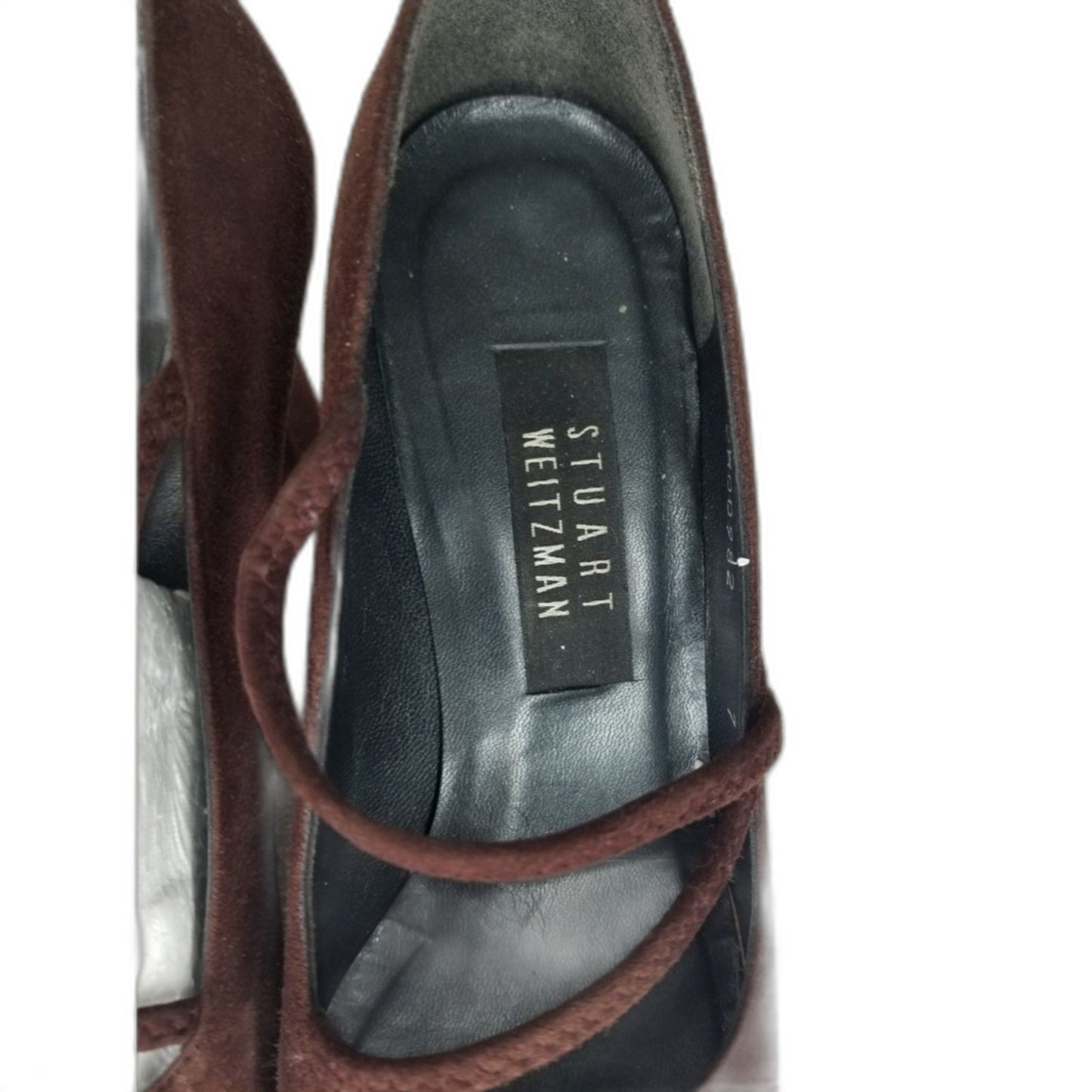 90S Vintage Brown Suede Leather Stuart Weitzman Maryjane Pumps Block Heel