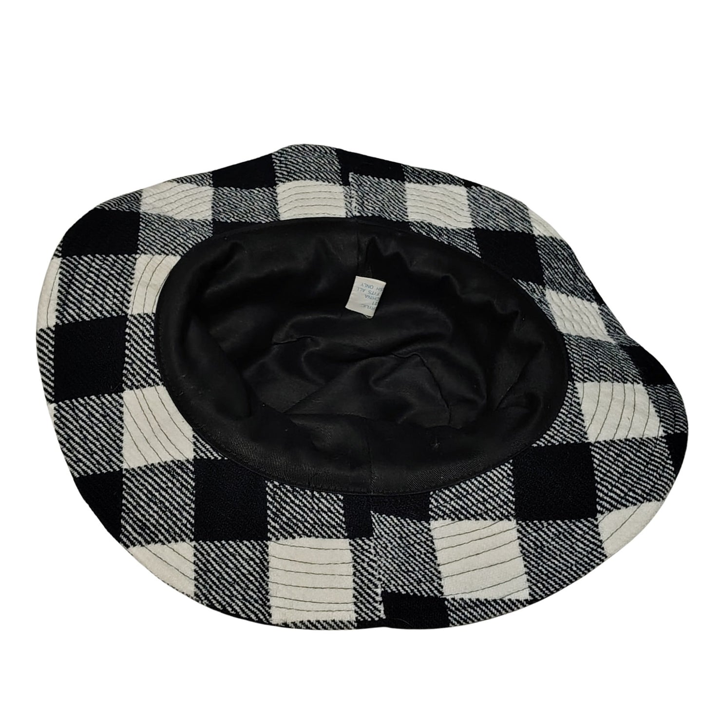 1980s Vintage Black White Plaid Floppy Bucket Hat Wide Brim Size Small