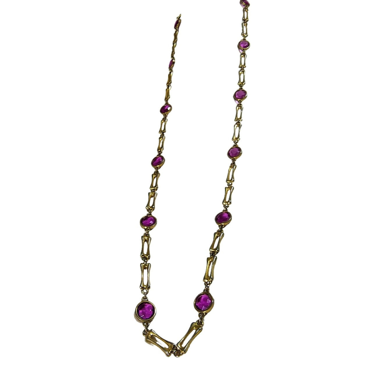 MCM Gold Purple Glass Beads Gold Links Opera Length Costume Jewelry Necklace