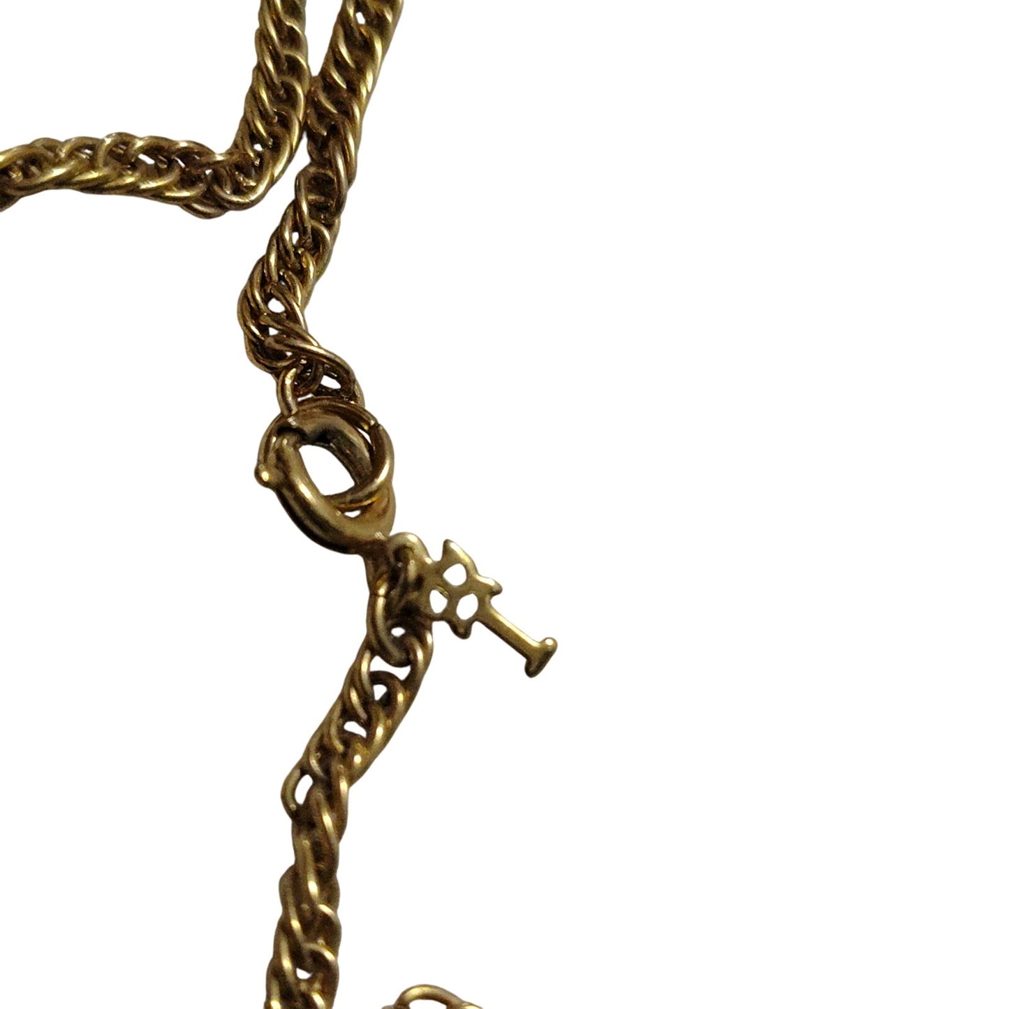 60s Vintage Crown Trifari Faux Ivory Lucite Gold Tone Pendant Chain Link Necklac
