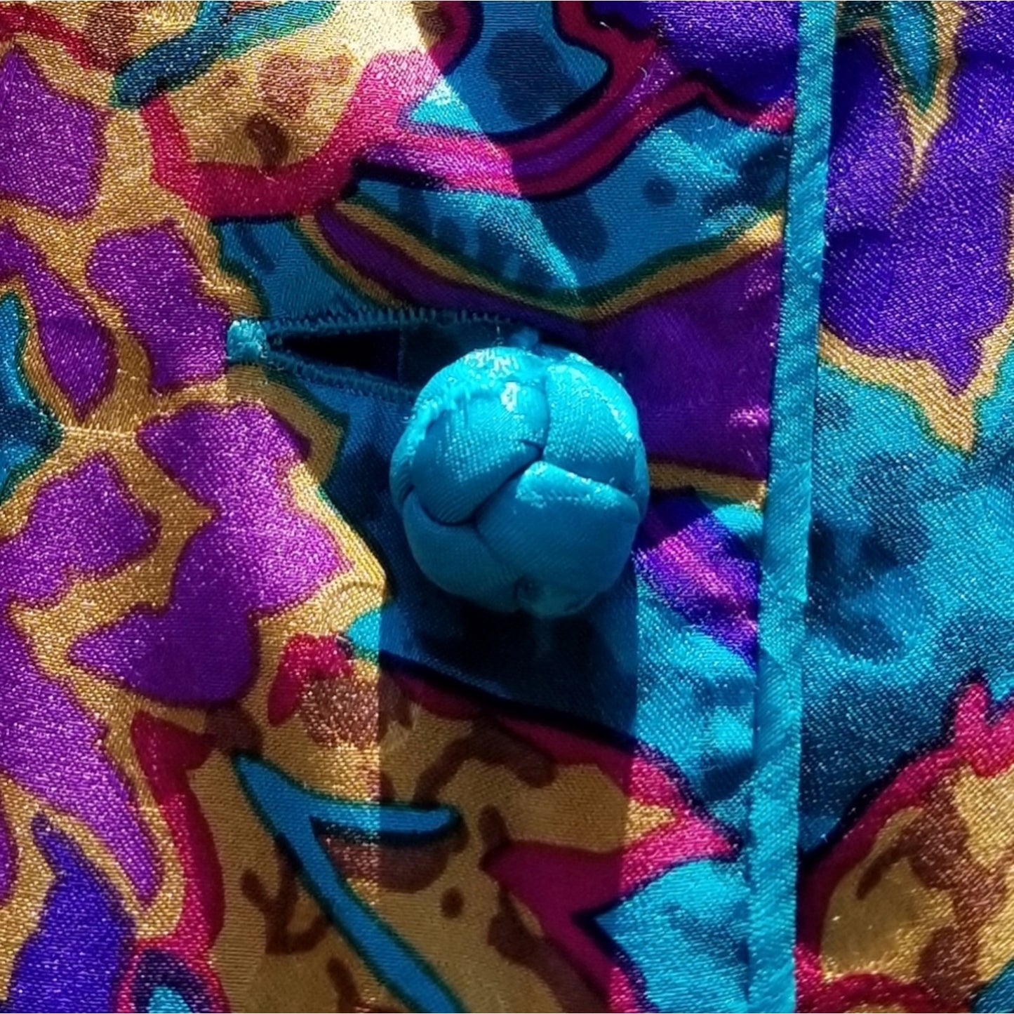 Blue Floral Print Pleated Bodycon Silk Dress Long Sleeve Shoulder Pads Size 8