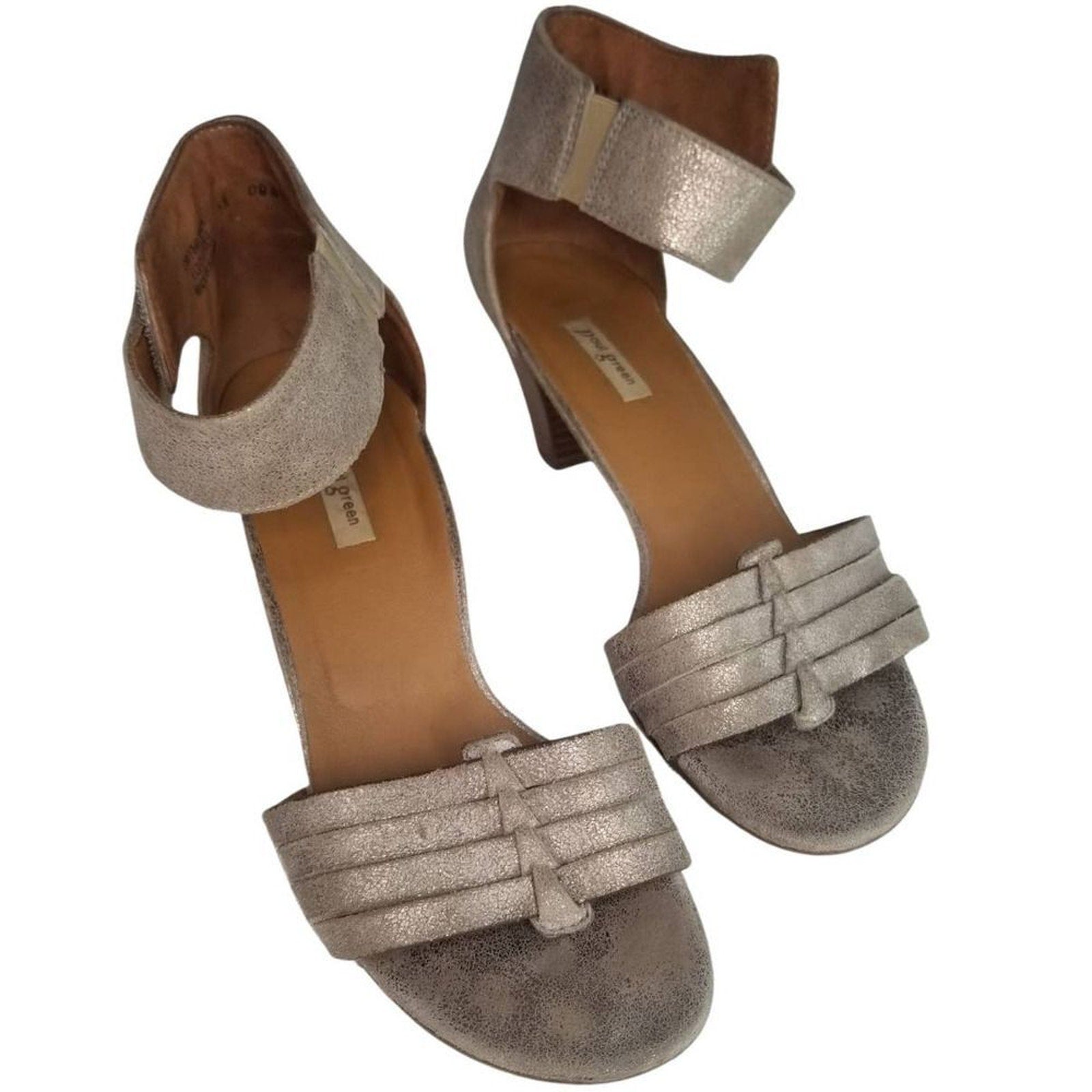 Leather Metallic Gray Strappy Open Toe Ankle Wrap Heels Size 8 [PAUL GREEN]