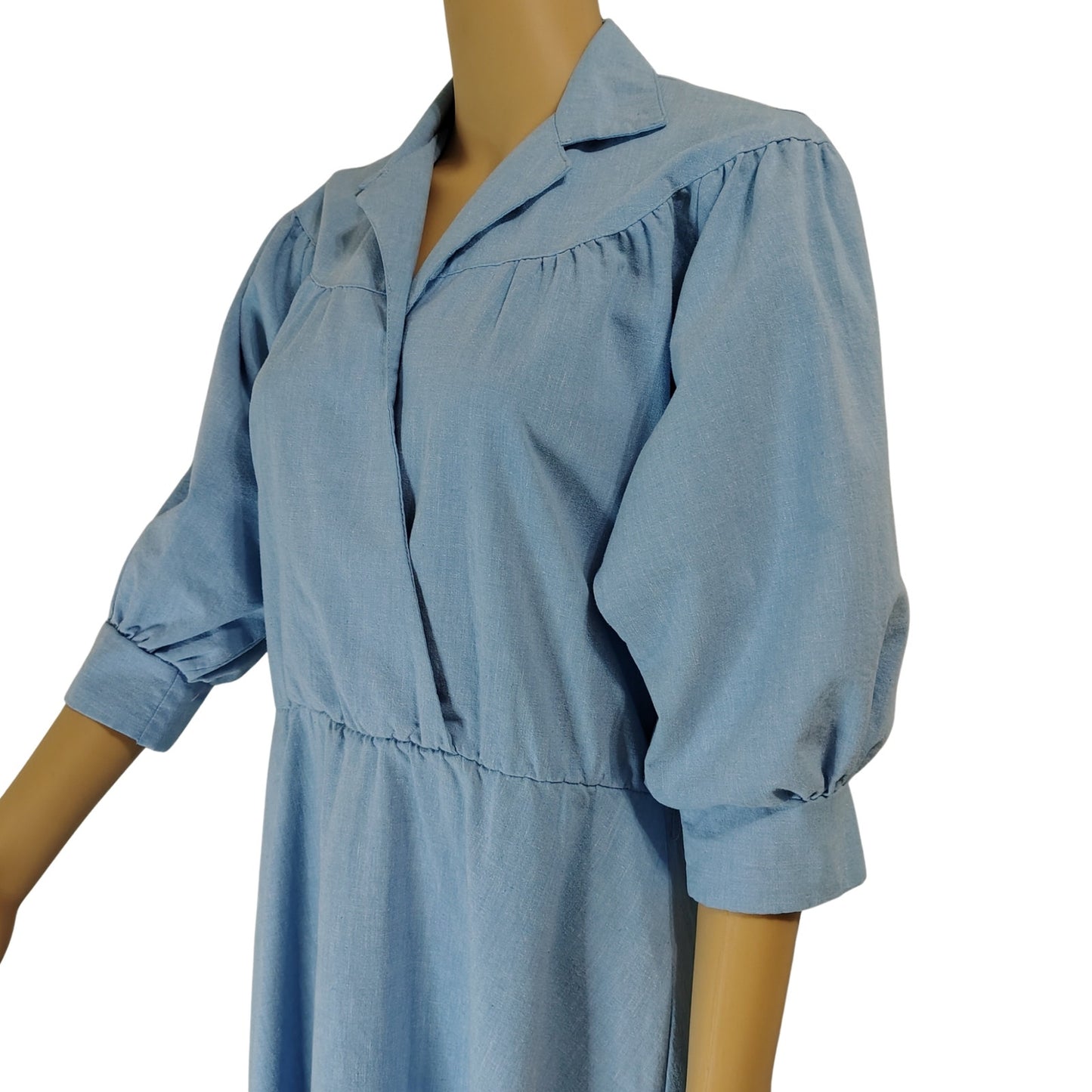 1990s Blondie Me Blue Jean Puffy Sleeve Fit Flare Dress Size Large Y2K [Vintage]