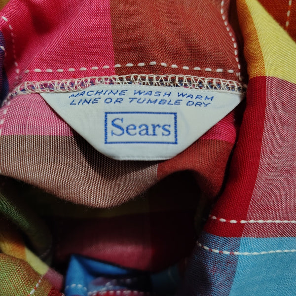 1970s Sears Rainbow Pleated Maternity Button Up Long Sleeve Shirt Size 7/8 [Vintage]