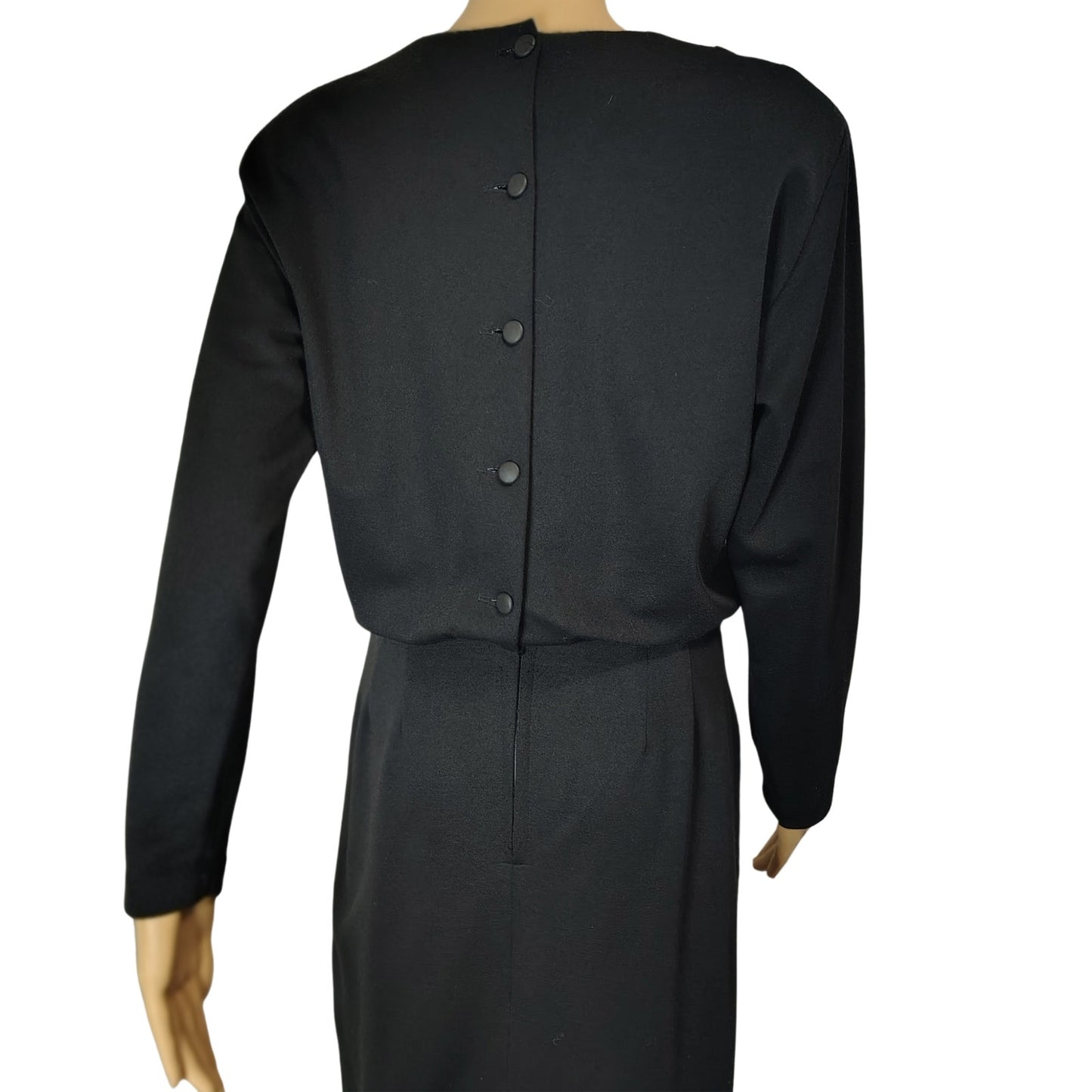 1960s Mod MCM Black Long Sleeve High Neck Pencil Skirt Dress Back Buttons Size Small [Vintage]