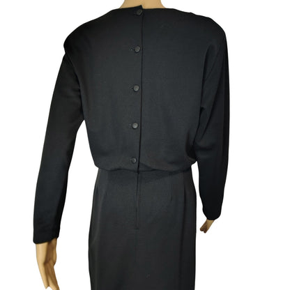 1960s Mod MCM Black Long Sleeve High Neck Pencil Skirt Dress Back Buttons Size Small [Vintage]