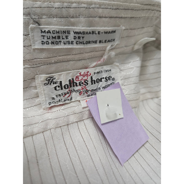 Cream Metallic Top The Clothes Horse Pinstripe Button Up Size 12 Womens Vintage