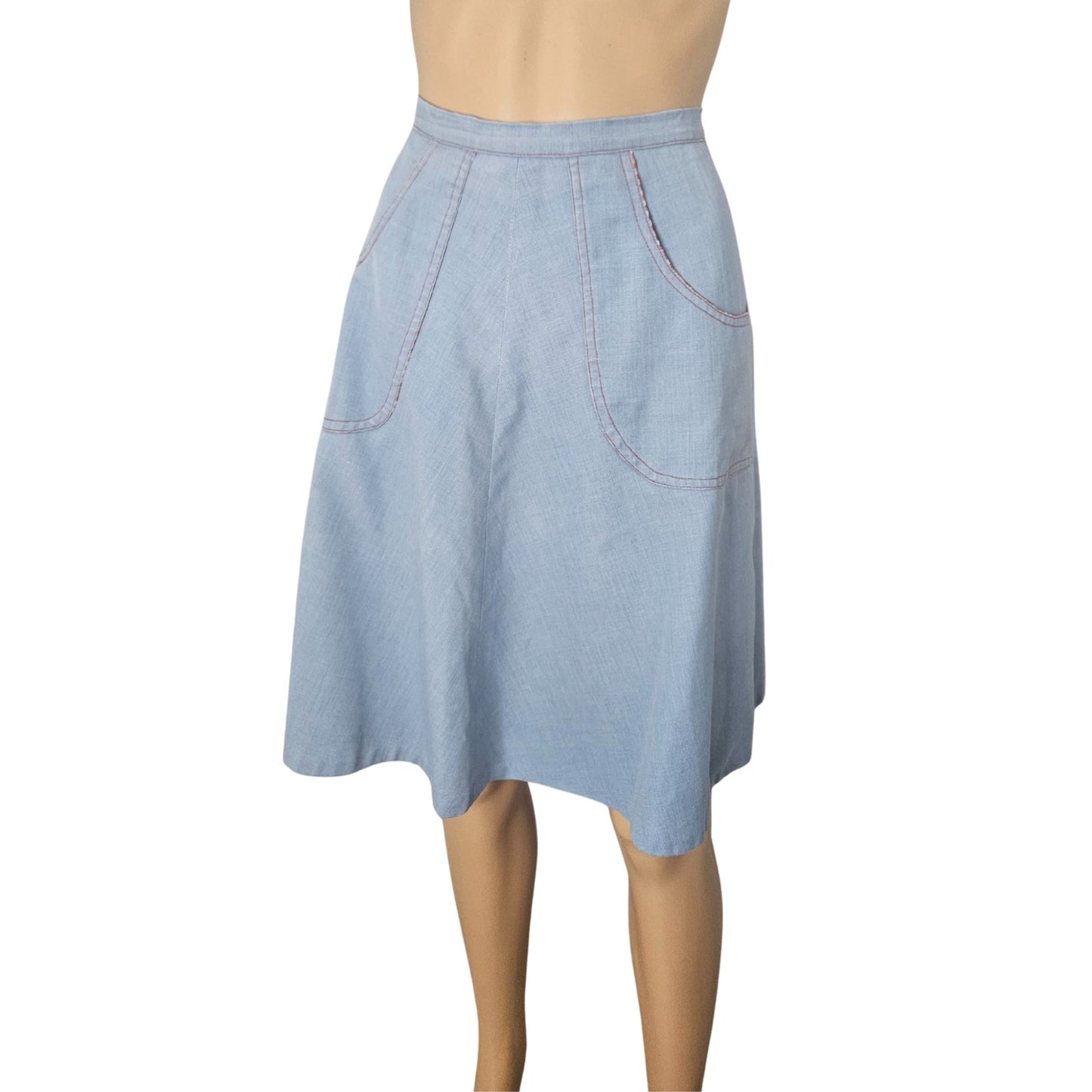 1970s Blue Red White Midi Wrap Skirt Plaid Accents Lining Hand Made Size XS [Vintage]