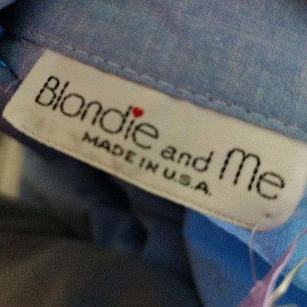 1990s Blondie Me Blue Jean Puffy Sleeve Fit Flare Dress Size Large Y2K [Vintage]