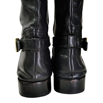 Coach Whitley Tall Black Leather Riding Boots Buckles Zipper Round Toe Size 10B