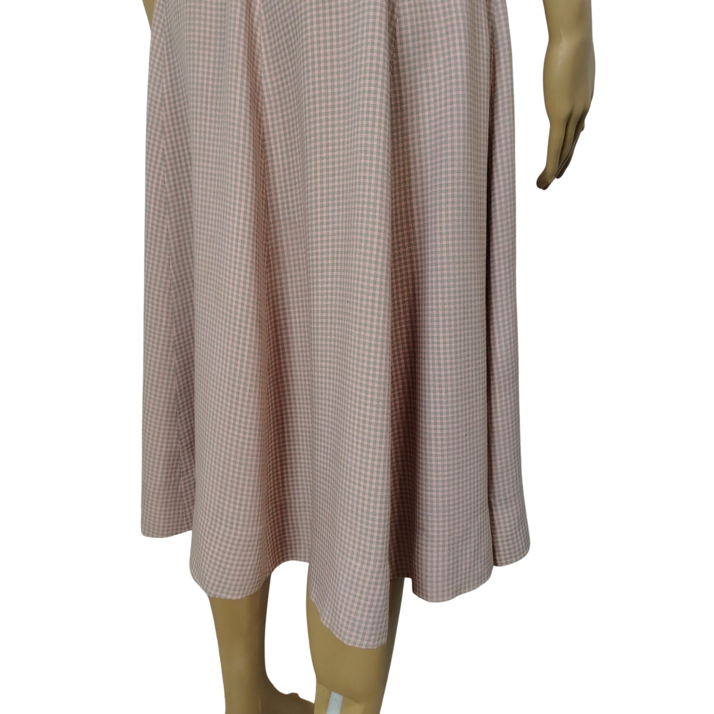 1950s Handmade Pink Gray Checkered Full Circle Midi Skirt Side Zipper Size 0 [Vintage]