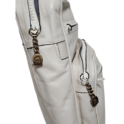 1980s Cream Etienne Aigner Top Handle Square Leather Two Pouch Top Zip Bag [vintage]