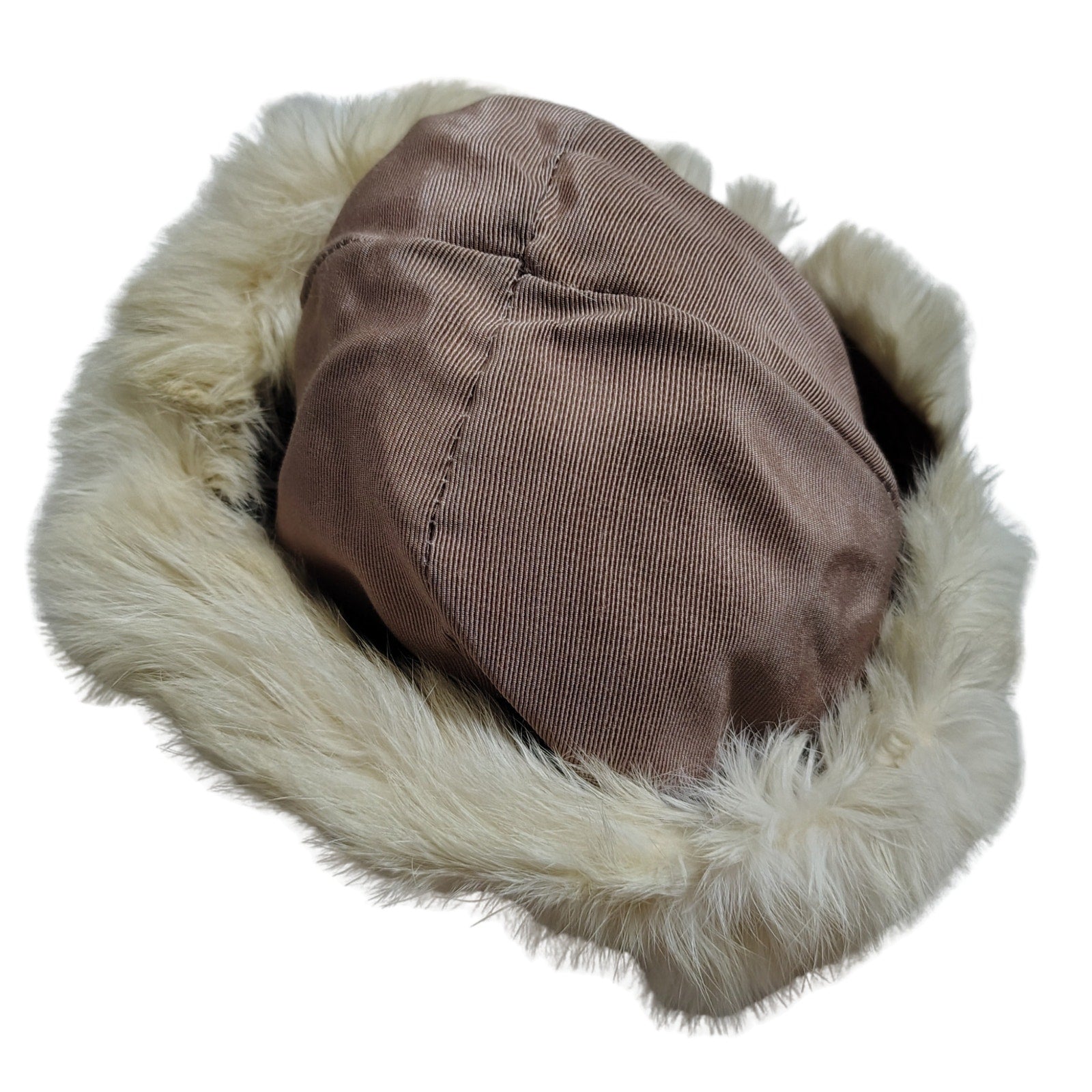 1950s Cream Real Fur Tall Pillbox Cossack Style Winter Hat [Vintage]