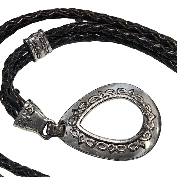 1990s Silver Brighton Western Lariat Double Braided Pull Through Leather Belt [Vintage]