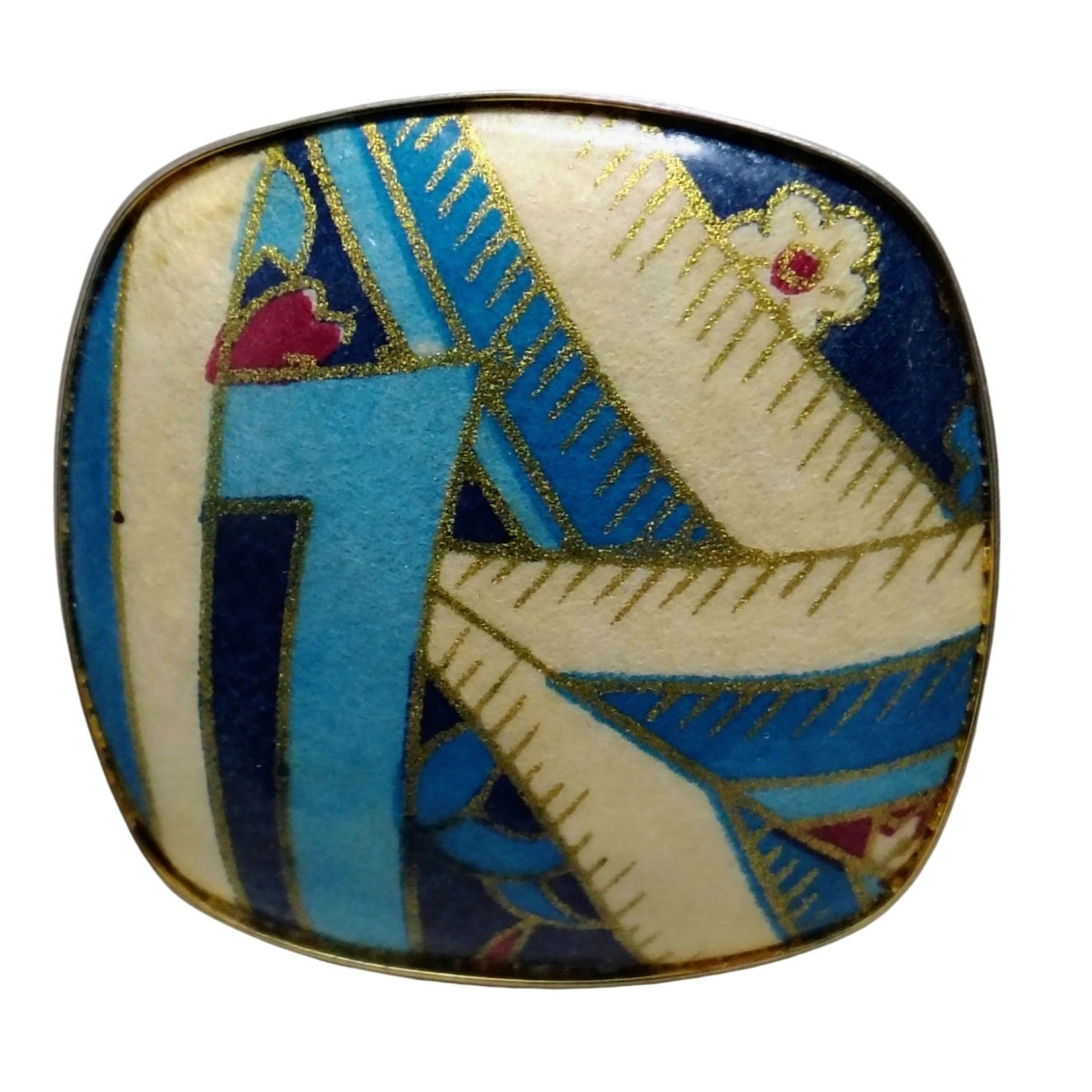 1990s Abstract Graphic Design Square Enamel Brooch Encased in Metal [Vintage]