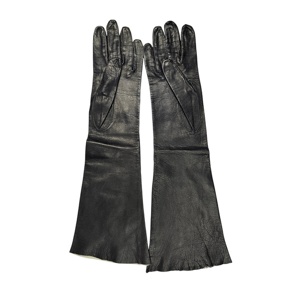 Long Black Vintage Calves Leather Fitted Unlined Gloves Size 7 Gently Used