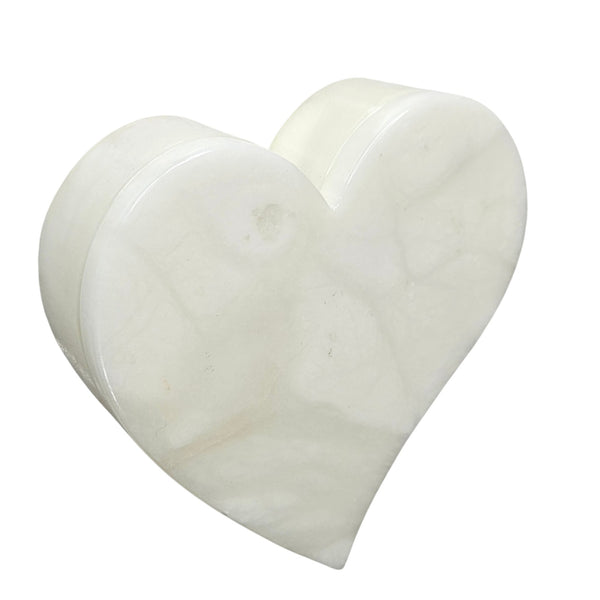 Off White Ducceschi Genuine Alabaster Trinket Dish Heart Keepsake Box Swivel Top