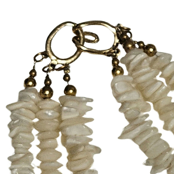 Vintage White Blue Pink Cream Triple Layered Puka Shell Mother of Pearl Necklace