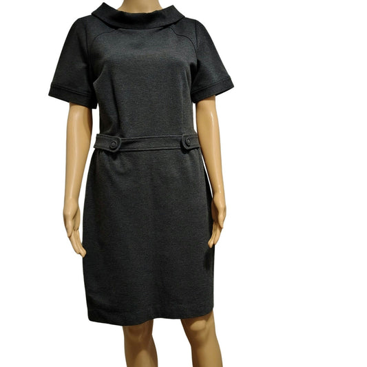 1990s Gray Short Sleeves Fitted Back Zipper Wide Collar Short Dress Size 6 [Vintage]