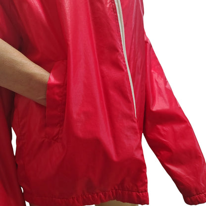 80s Red Izod Lacoste Nylon Windbreaker Jacket Terry Cloth Zip Up Hoodie [Vintage]