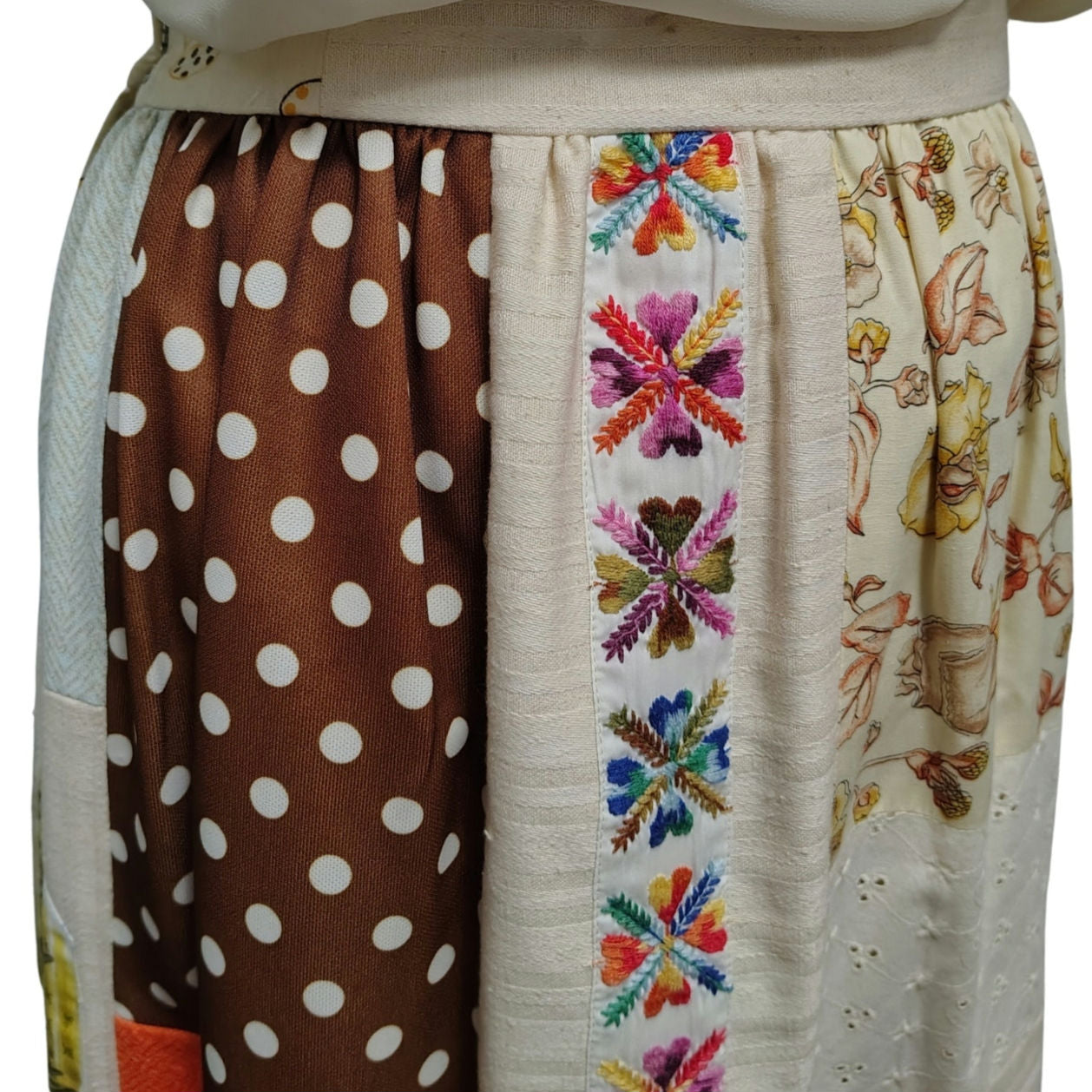 1960s Patchwork Boho Maxi Skirt Prairie Lined Size XS [Vintage]