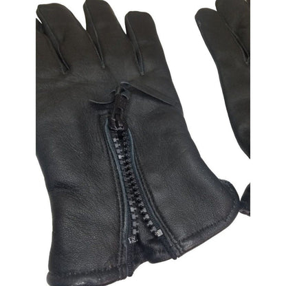 Black Deer Skin Leather Zip + Elastic Wrist Lined Gloves Size Men's Medium