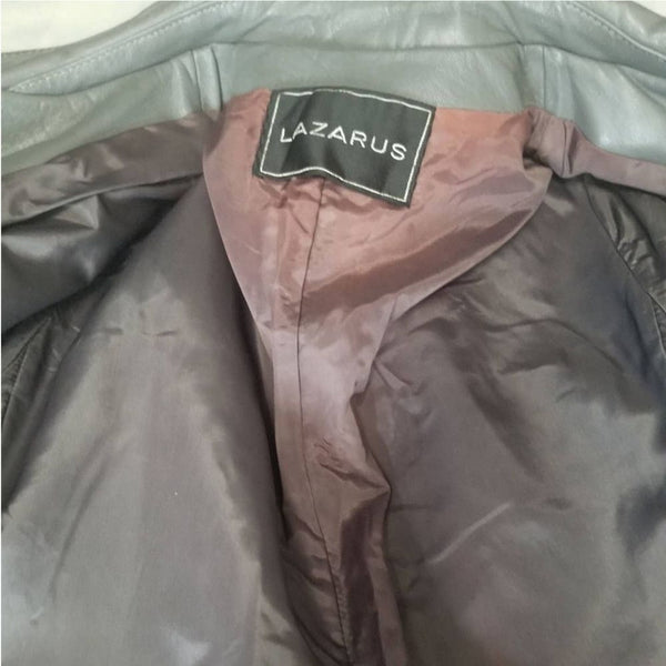 1970s Gray Belted Long Leather Trench Coat Collar Big Pockets Size Med Vintage