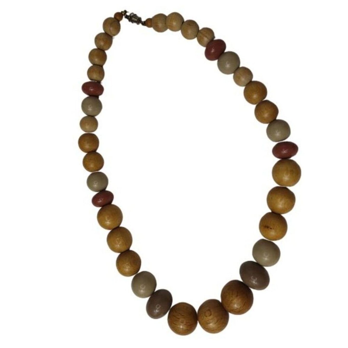 Vintage Graduated Wood Round Beads Plastic Oval Beads Green Brown Mixed Necklace