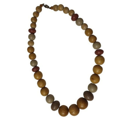 Vintage Graduated Wood Round Beads Plastic Oval Beads Green Brown Mixed Necklace