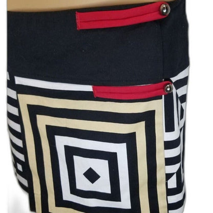 Gianfranco Ferre Jeans Geometric Print Y2K Mini Skirt White Black Red Size Medium [Vintage]