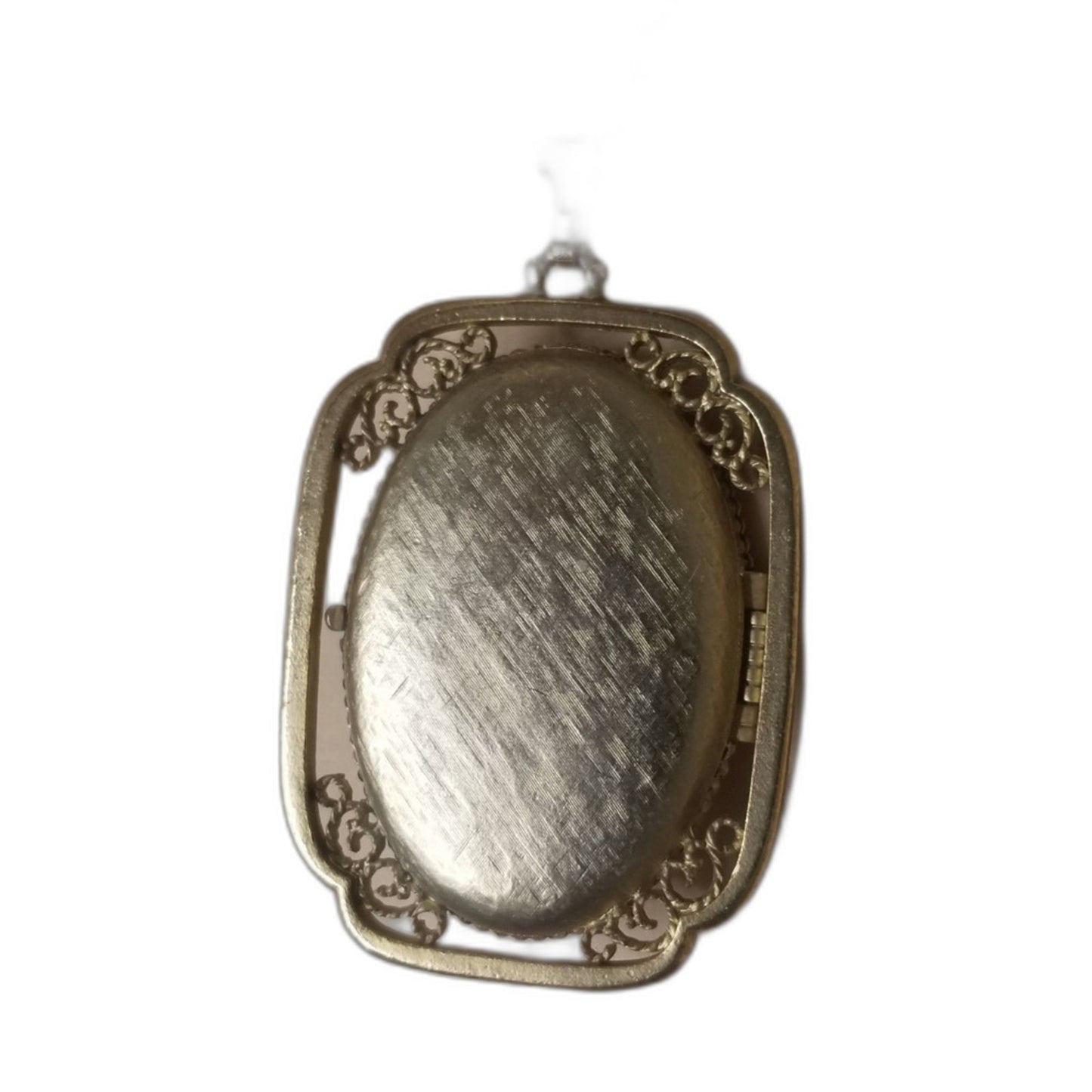 Avon Vintage Ornate Filigree Photo Yesteryear Locket Gold Blue Cabochon Necklace