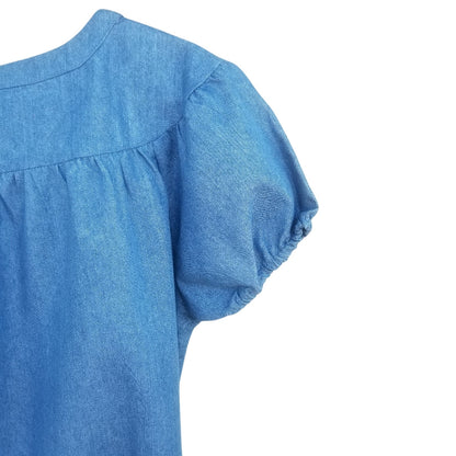 Heart Soul Embroidered Short Blue Jean Dress Cap Sleeves Lined Lace Hemline Size Large