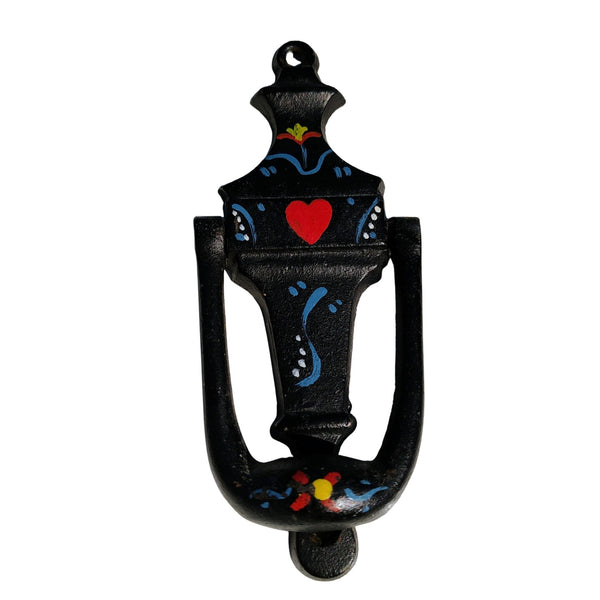 Narrow Black Hand Painted Cast Iron Amish Pennsylvania Dutch Doorknocker [Vintage}