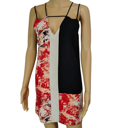 100% SILK PARKER Slip Dress Patchwork Floral Keyhole Strappy Black Red White Size S