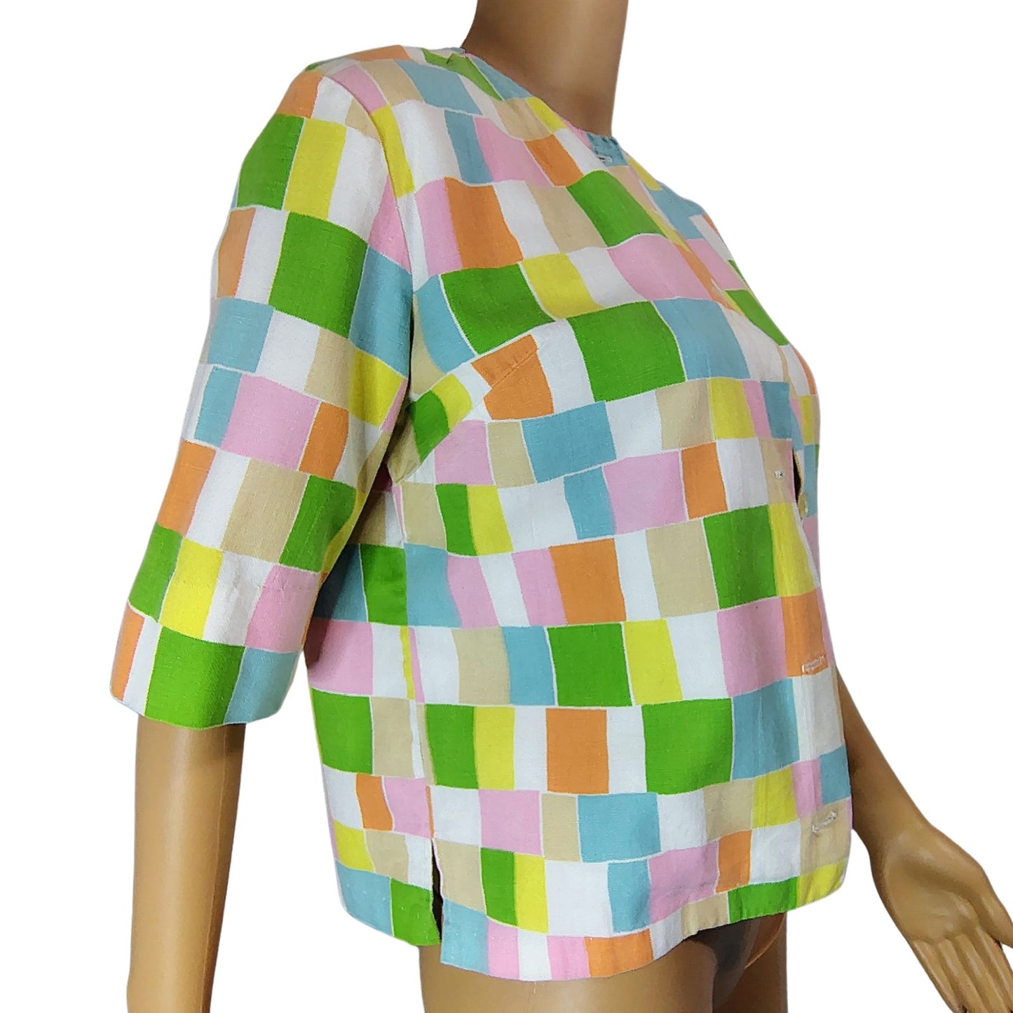60s Alfred Paquette Mod Square Box Cut Style Blazer Light Jacket Cover Up Size S [Vintage]