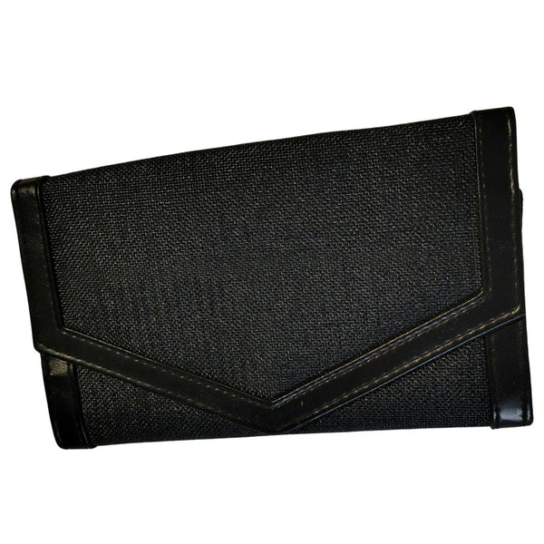 Textured Black Maxi Clutch 1970s Vintage Mr. Ralph Fold Over Snap Closure Bag