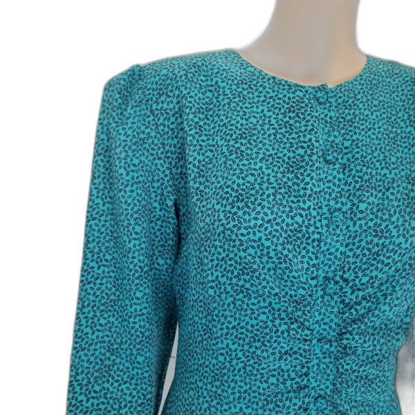 1980s Green Micro Feather Long Sleeve Mermaid Wiggle Dress Size Large [Vintage]