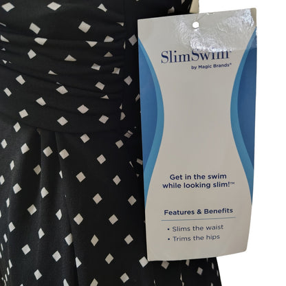 Diamonds Black White SlimSwim Magic Brands Onepiece Bathing Suit Swimdress SZ XL