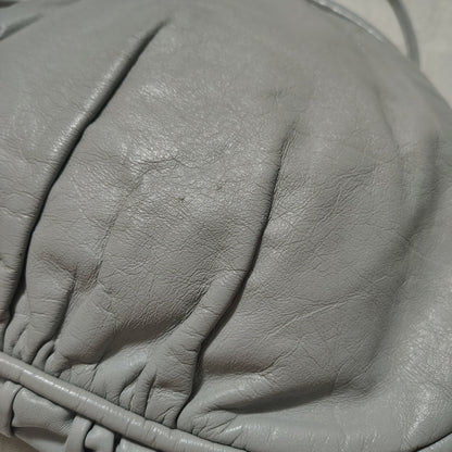 80s Gray Leather Ruched Round 2-IN-1 Crossbody Maxi Clutch Handbag Silver Studs