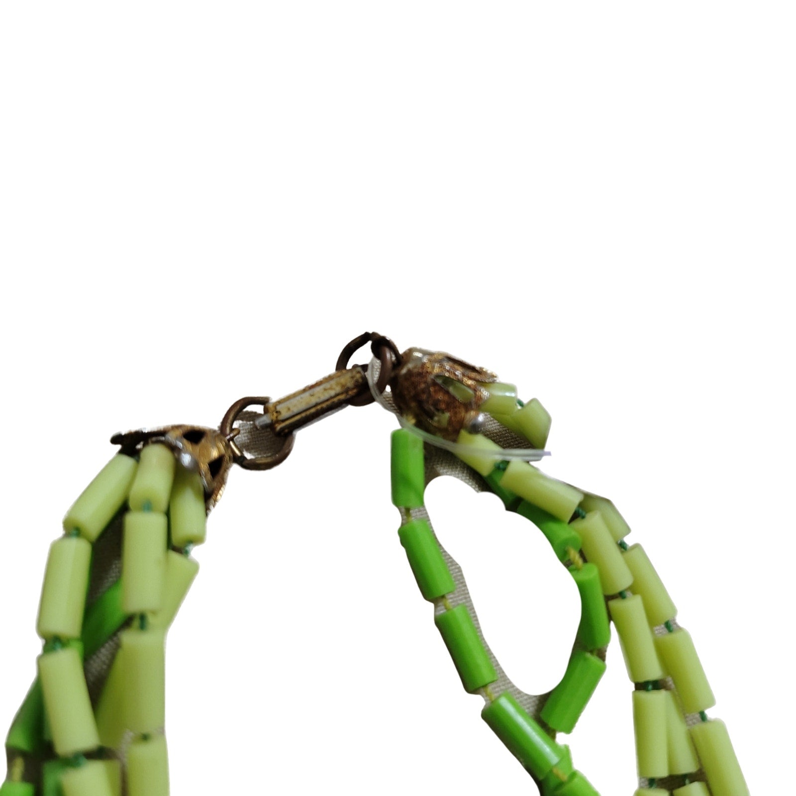 Opera length Retro 5 strands Green Plastic Beaded Necklace Three Shades of Green [Vintage]