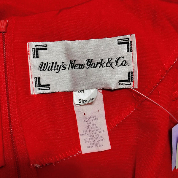 1980s Red 3/4 Sleeves Sheath Midi Dress Willy's New York Co. Size 18 [Vintage]