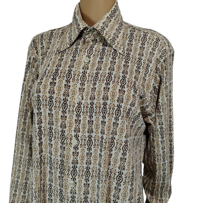 70s Disco Collar Button Up Butterfly Collar Shirt Geometric Diamond Design SZ 16